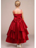 Red Satin Layered Vintage Flower Girl Dress